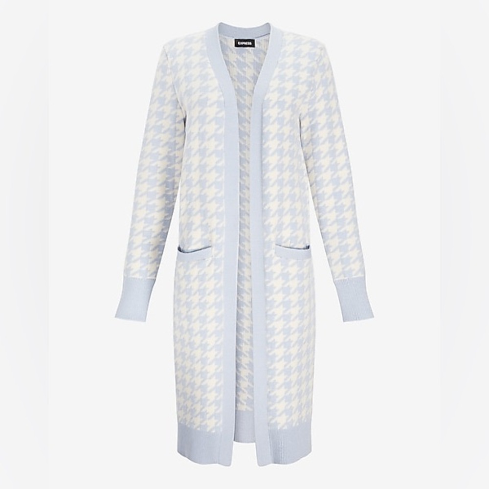 Express Metallic Houndstooth Print Duster Cardigan
